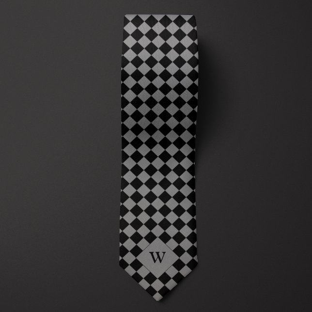 Gray Business Checkered Monogram Neck Tie (Creator Uploaded)