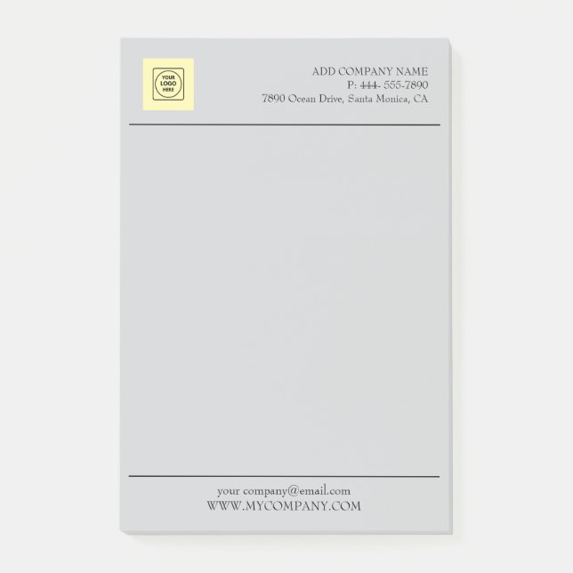 Gray Business Logo Branding Minimal letterhead Post-it Notes (Front)