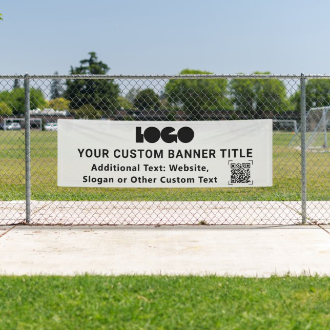 Gray Business Logo Company QR code Outdoor 2,5x8 Banner (Insitu)