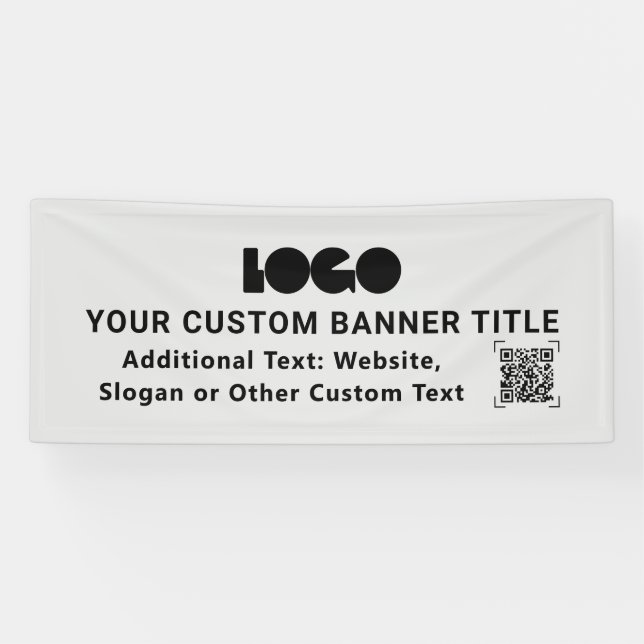 Gray Business Logo Company QR Promo Custom 2,5x6 Banner (Horizontal)