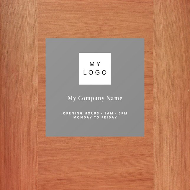 Gray business logo name opening hours door sign wall decal  (Creator Uploaded)