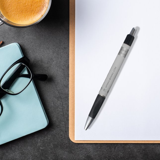 Gray business logo name phone mail website pen (Creator Uploaded)