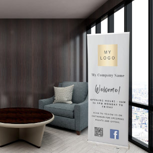 Gray business logo opening hours QR Facebook Retractable Banner
