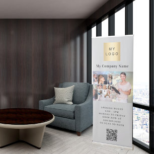 Gray business logo photo QR-code Retractable Banner