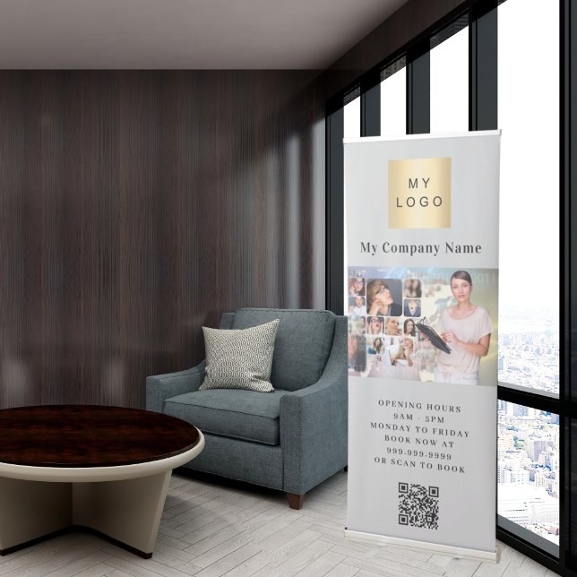 Gray business logo photo QR-code Retractable Banner (Creator Uploaded)