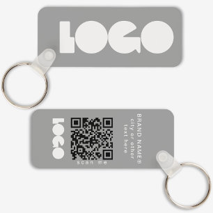 Gray Business Logo & QR Code, Company  Horizontal Keychain