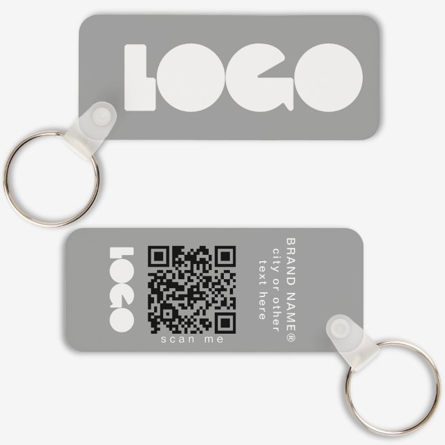 Gray Business Logo & QR Code, Company  Horizontal Keychain (Creator Uploaded)