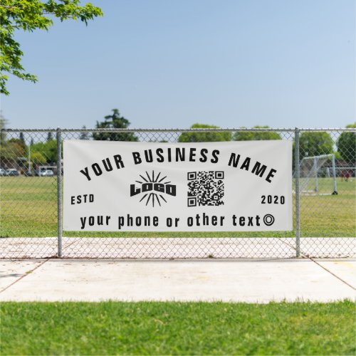Gray Business logo Qr code outdoor 10 long Vinyl Banner