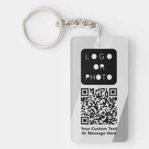 Gray Business Logo QR code Photo Simple Office Key Keychain
