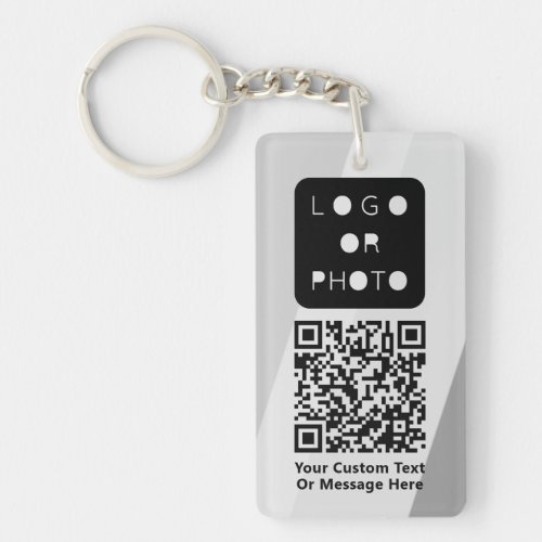 Gray Business Logo QR code Photo Simple Office Key Keychain