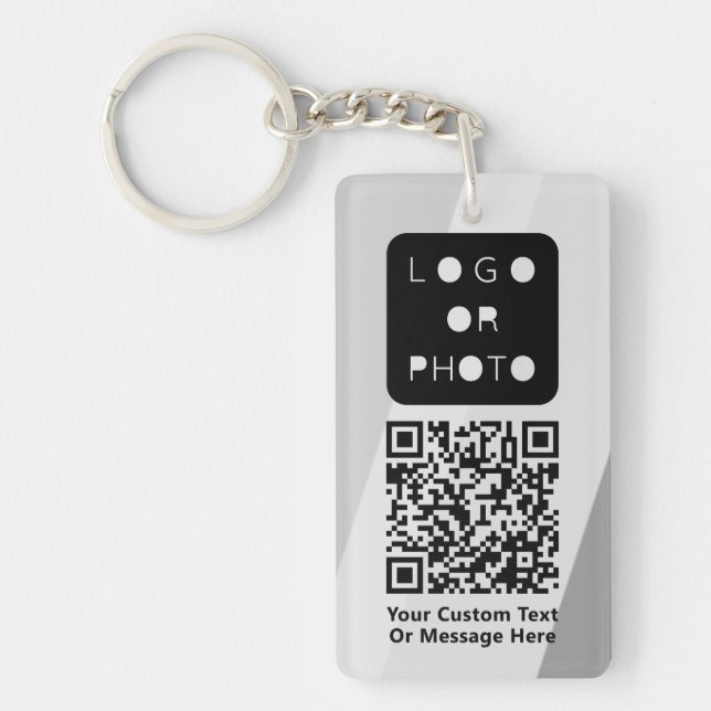Gray Business Logo QR code Photo Simple Office Key Keychain (Front)