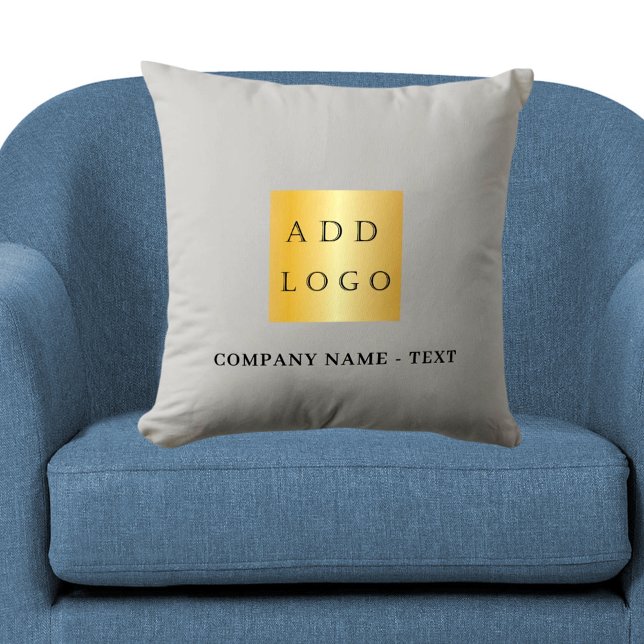 Gray business logo slogan text throw pillow (Creator Uploaded)