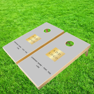 Gray business logo text minimalist cornhole set