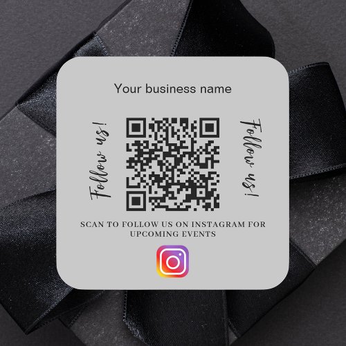 Gray business name qr code instagram square sticker