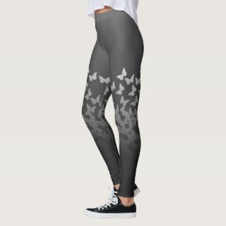 Gray butterflies, cute insects steel graphite bugs leggings