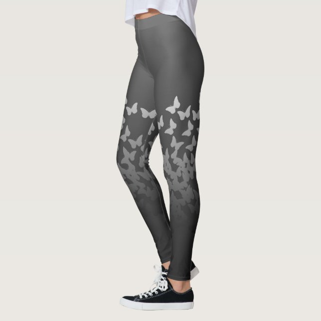 Gray butterflies, cute insects steel graphite bugs leggings (Left)