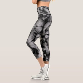 Gray Butterflies Print Capri Leggings
