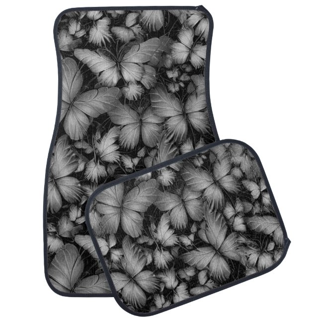 Gray Butterflies Print Car Floor Mat (Set)