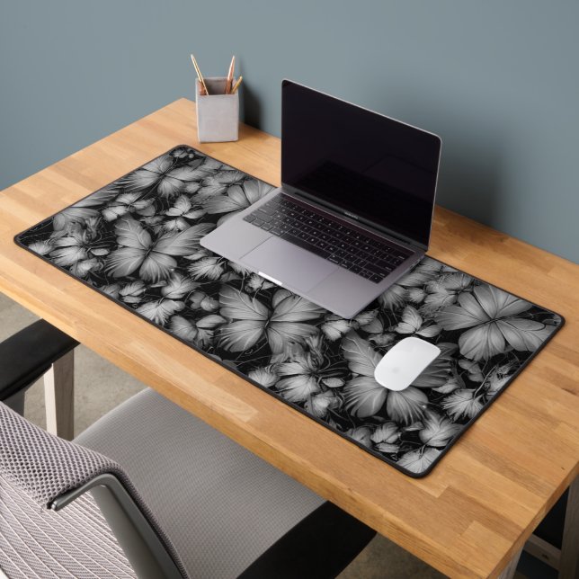 Gray Butterflies Print Desk Mat (Office 2)
