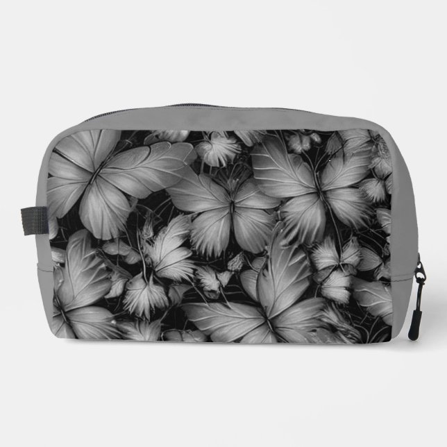 Gray Butterflies Print Dopp Kit (Front)