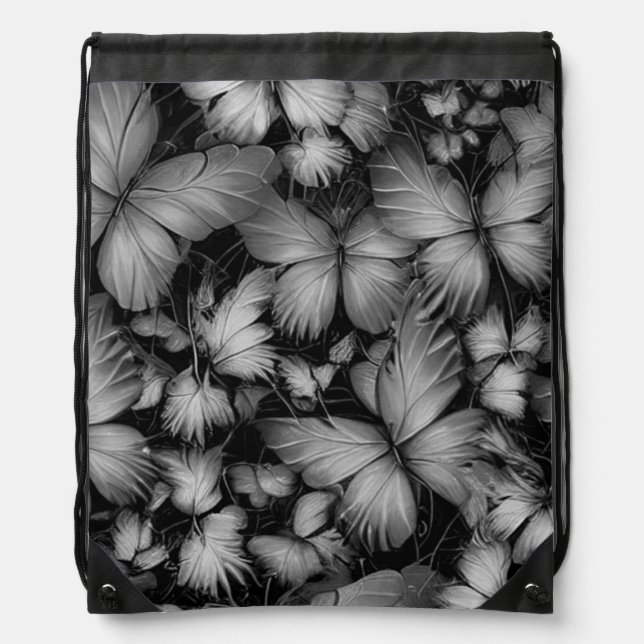 Gray Butterflies Print Drawstring Bag (Front)