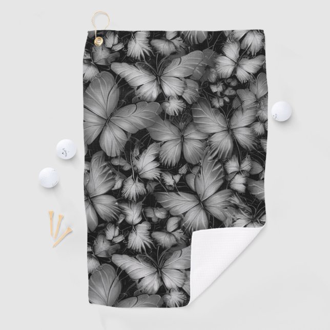 Gray Butterflies Print Golf Towel (InSitu)