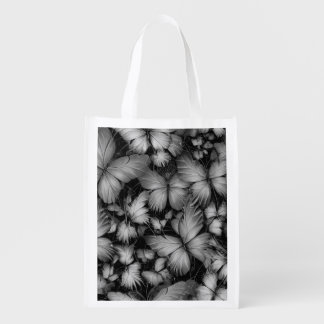 Gray Butterflies Print Grocery Bag