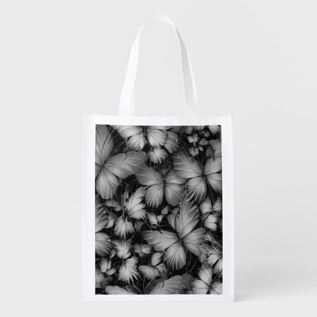 Gray Butterflies Print Grocery Bag (Front)