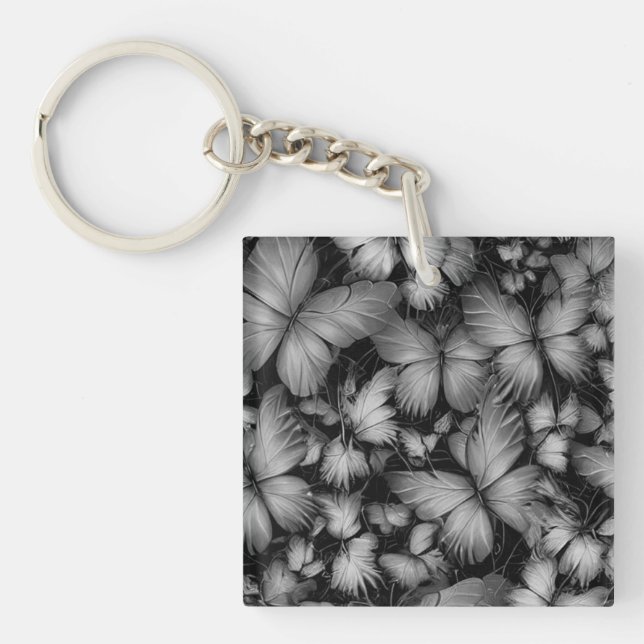 Gray Butterflies Print Keychain (Front)