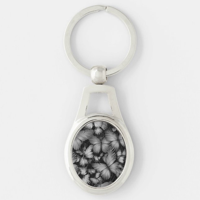 Gray Butterflies Print Keychain (Front)