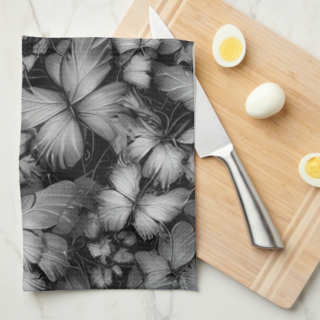 Gray Butterflies Print Kitchen Towel (Quarter Fold)