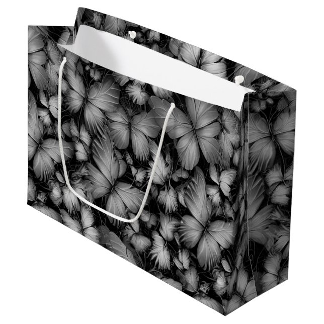 Gray Butterflies Print Large Gift Bag (Front Angled)