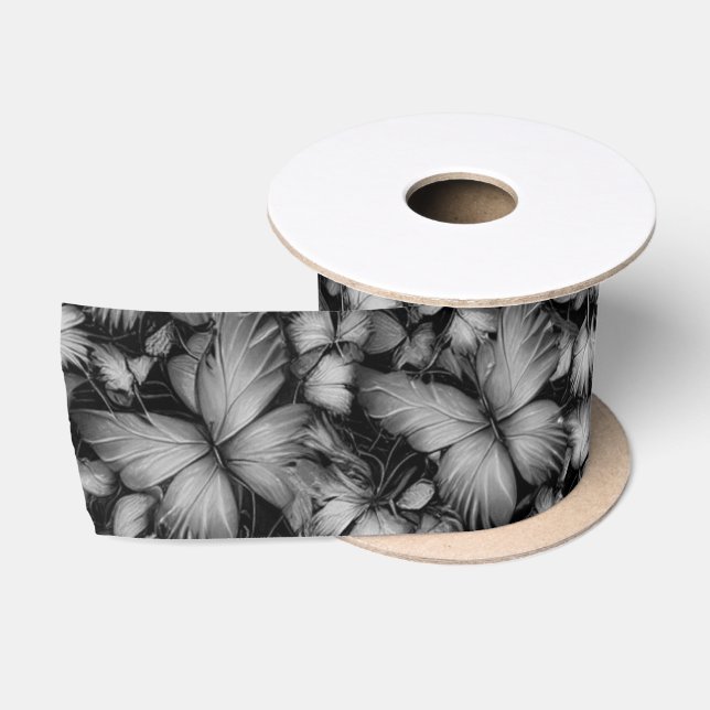 Gray Butterflies Print Satin Ribbon (Spool)