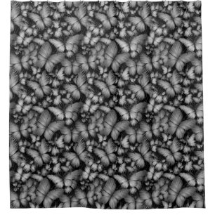 Gray Butterflies Print Shower Curtain