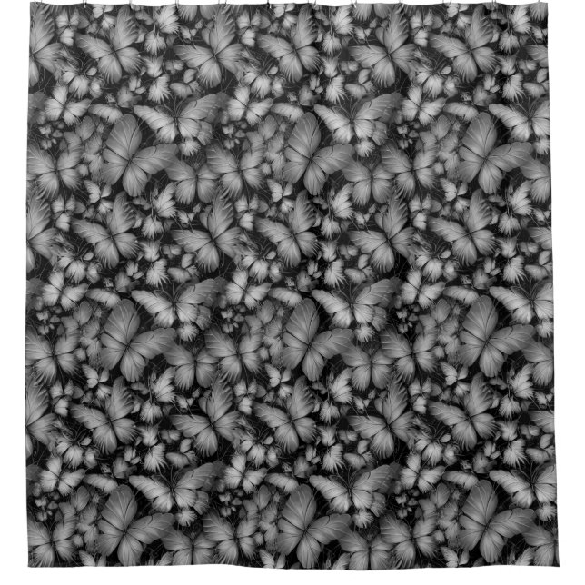 Gray Butterflies Print Shower Curtain (Front)