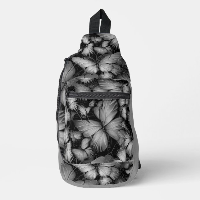 Gray Butterflies Print Sling Bag (Front)