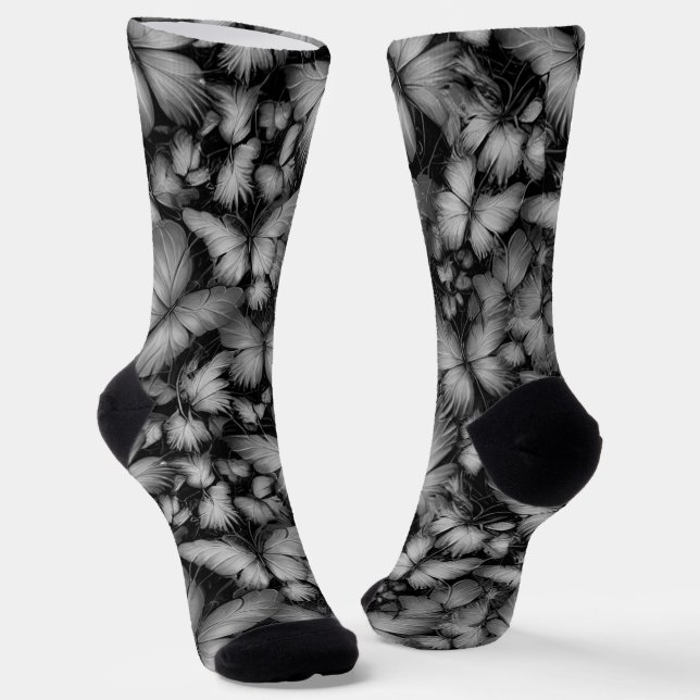 Gray Butterflies Print Socks (Angled)