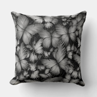Gray Butterflies Print Throw Pillow