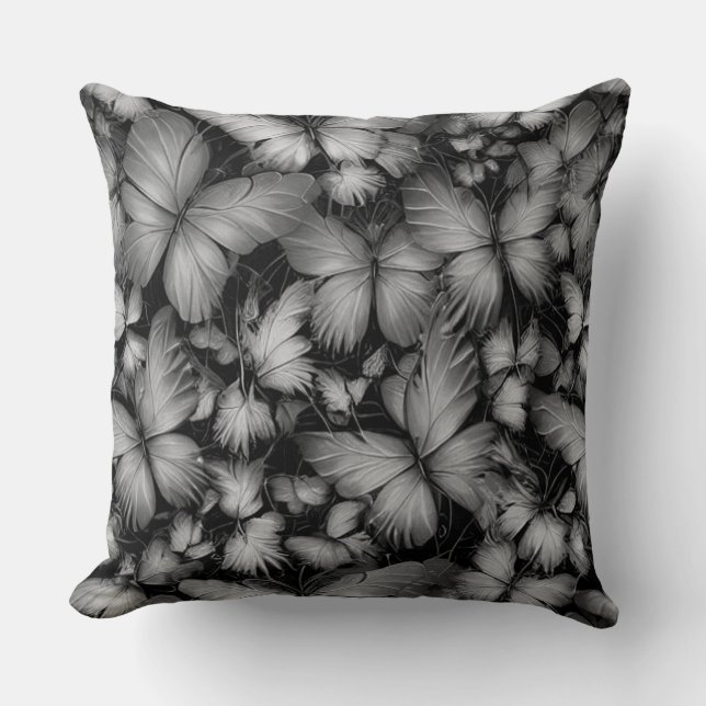 Gray Butterflies Print Throw Pillow (Front)