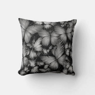 Gray Butterflies Print Throw Pillow