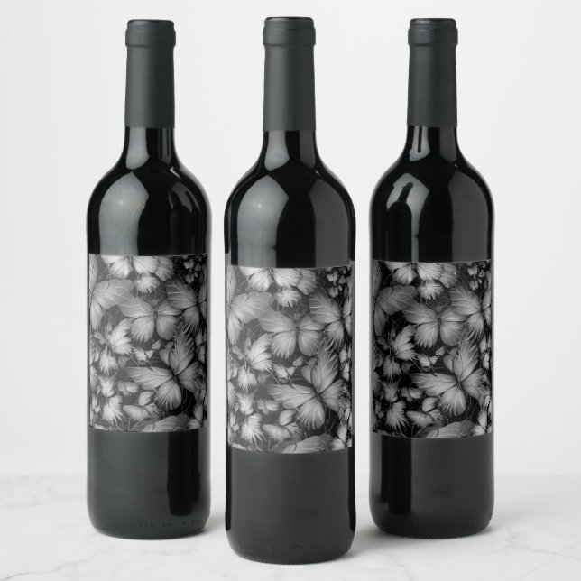 Gray Butterflies Print Wine Label (Bottles)