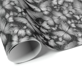Gray Butterflies Print Wrapping Paper