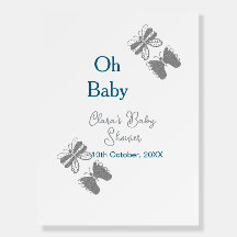 Gray butterfly blue baby shower oh baby modern ext