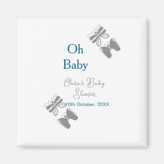 Gray butterfly blue baby shower oh baby modern ext magnet (Front)