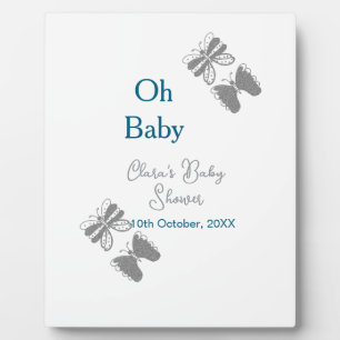 Gray butterfly blue baby shower oh baby modern ext plaque