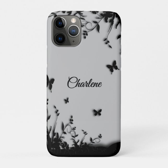 Gray Butterfly Garden Personalized   Case-Mate iPhone Case (Back)