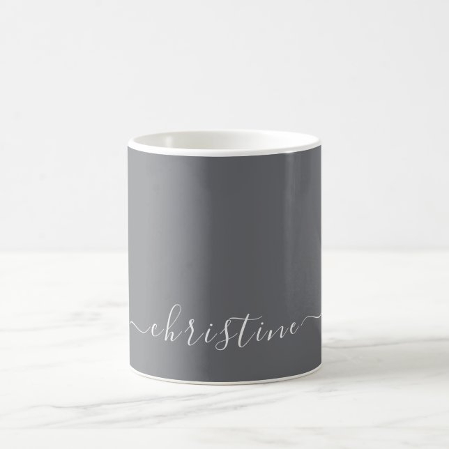 Gray C19 & White Minimalist Modern Name Custom  Coffee Mug (Center)