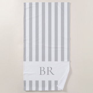 Gray Cabana Stripe Custom Monogram Beach Towel
