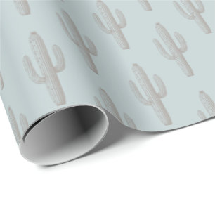 Gray Cactus Pattern Blue Wrapping Paper