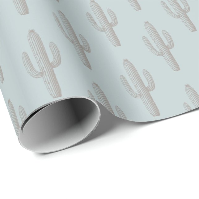 Gray Cactus Pattern Blue Wrapping Paper (Roll Corner)